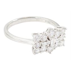 Platinum round brilliant cut and baguette cut diamond cluster ring, hallmarked, total diamond weight approx 1.00 carat