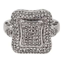 9ct white gold diamond set dress ring, hallmarked