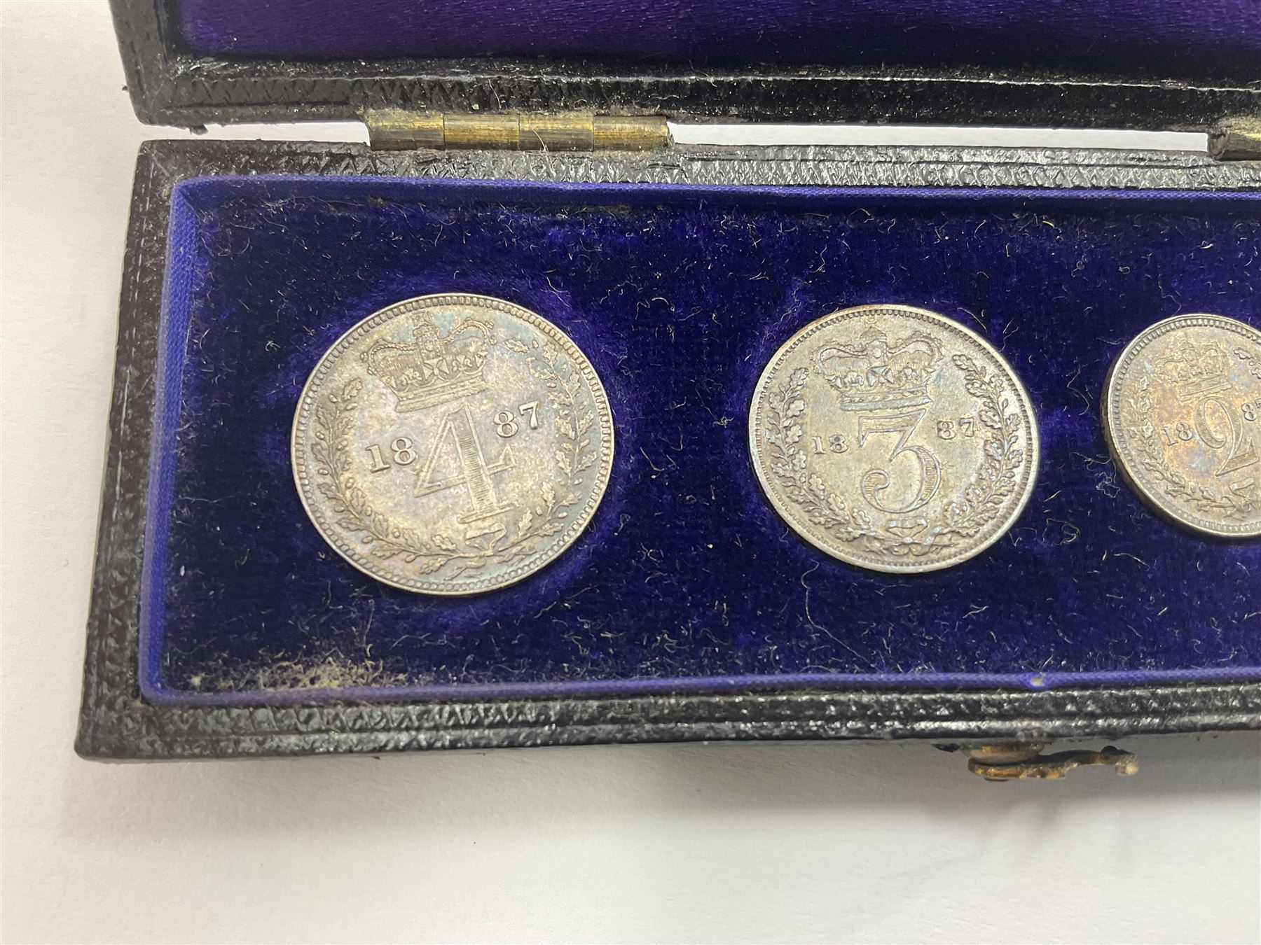 Queen Victoria 1887 maundy coin set, housed in a 'Maundy Money' case