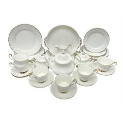 Royal Albert Val D'or pattern tea service for six, comprising teapot, milk jug, sucrier, six teacups and saucers, tea plates, side plates, dessert plates, etc (33)