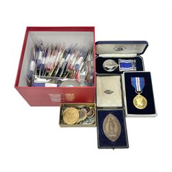 Medals, medallions and fobs including Queen Elizabeth II 'Golden Jubilee Medal 1952-2002', The Birmingham Mint 'Long Service and Good Conduct' medal, various modern medals etc. 