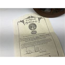 Two Terry Pratchett Discworld limited edition sculptured bas-reliefs, designed by Clarecraft, comprising Death Study created by 'the cunning artificer, Bernard the stout', 132/500 and The Hogfather, created by 'the cunning artificer, Bernard the stout', 132/500, both with certificates of authenticity.   