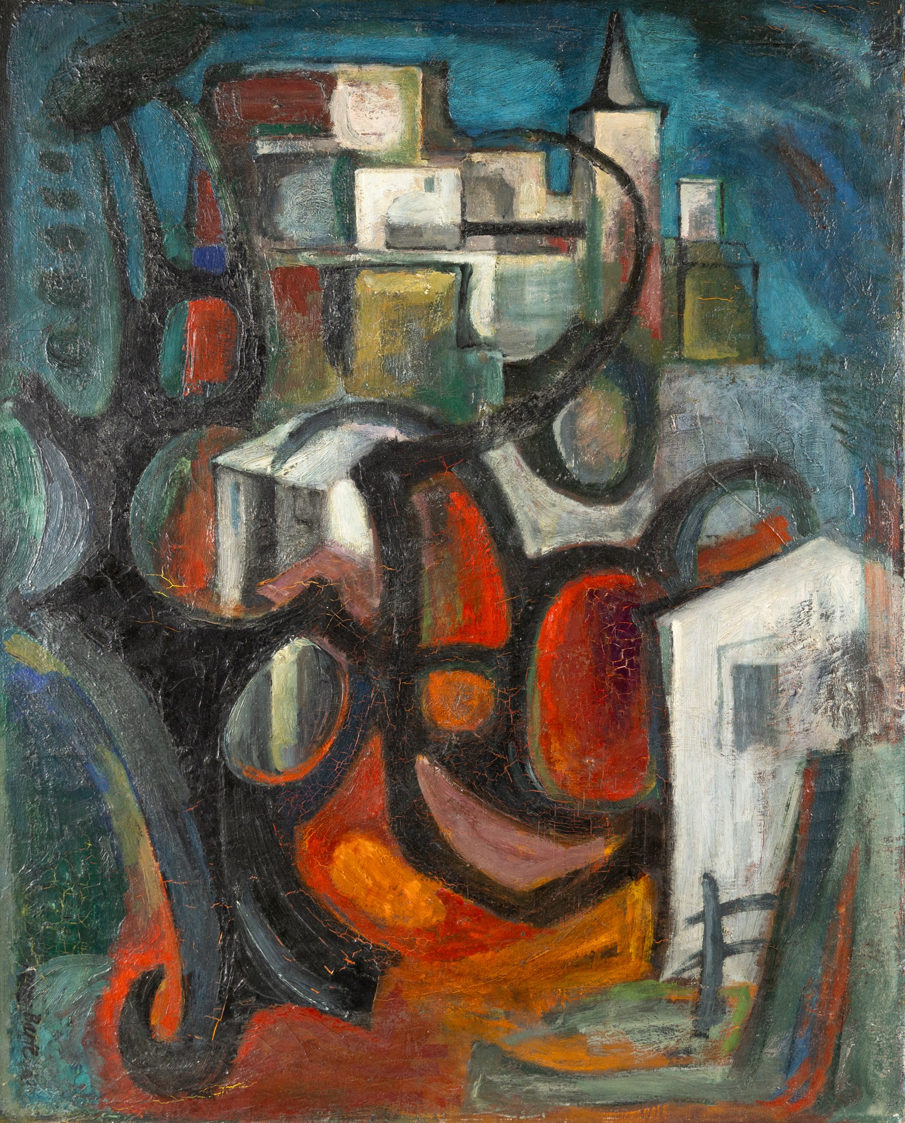 Tony Bartl (Czech 1912-1998): 'Spanish Landscape', oil on canvas signed and indistinctly dated, titled on label verso, in carved wood frame 60cm x 75cm