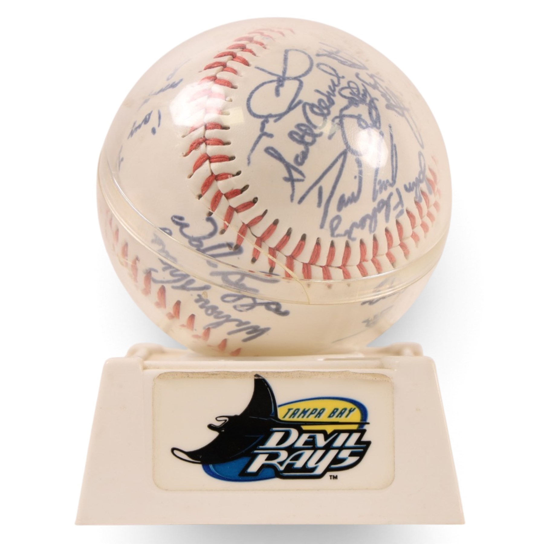Five signed Rawlings baseballs, comprising Tom Glavine with HOF 2014 inscription, Mike Piazza, Sandy Koufax, Tom Seaver with HOF '92 inscription and Nolan Ryan with HOF '99 inscription, together with a signed Tampa Bay Devil Rays baseball, with acrylic cases and certificates of authenticity (6)