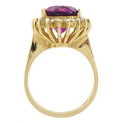 14ct gold synthetic purple sapphire and cubic zirconia cluster ring, stamped 14K