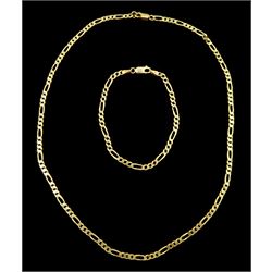 9ct gold Figaro link necklace and matching bracelet, both hallmarked
