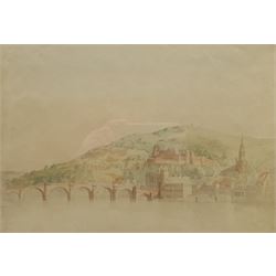 William Clarkson Stansfield (British 1793-1867): Bridge and Town on the Rhine,  watercolour and pencil unsigned 24cm x 34cm
Provenance: from the family collection of  the artist Joseph Richard Bagshawe (1870-1909) who was Clarkson Stansfield's grandson, sold in Whitby in the 1990s