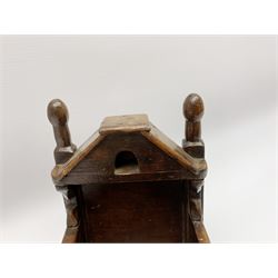 Late 18th century stained pine miniature or dolls rocking cot, H24.5cm L31cm