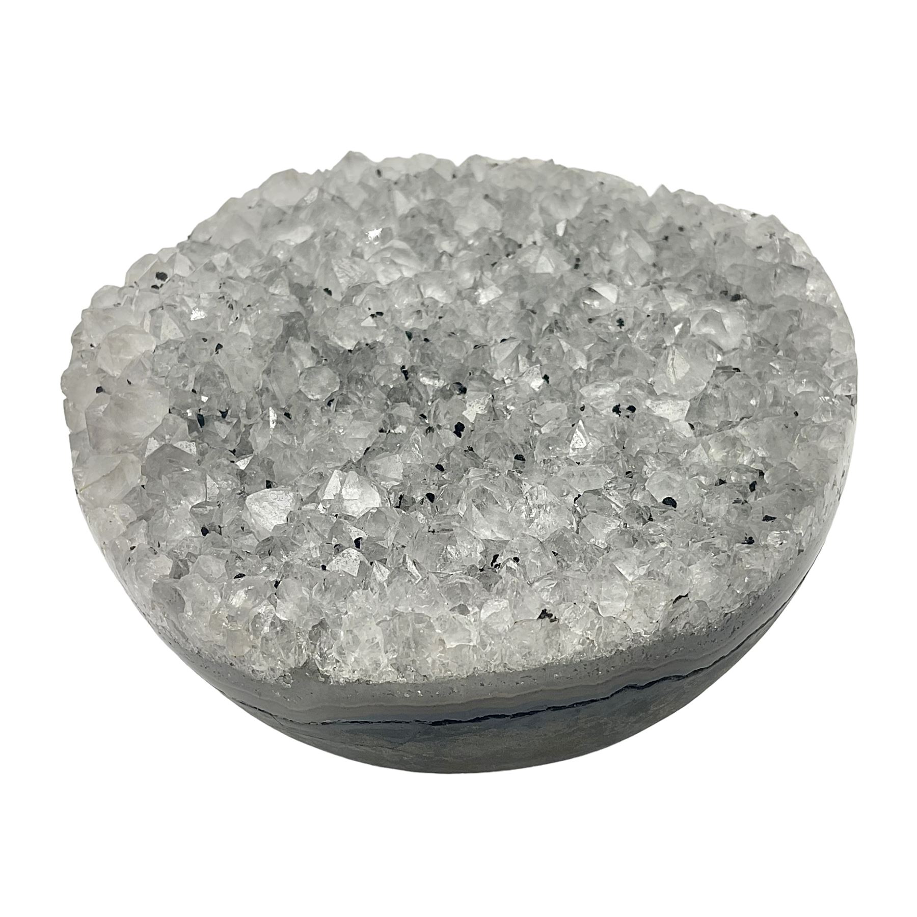 Amethyst geode spheres, with white crystalline internal formation, D9cm