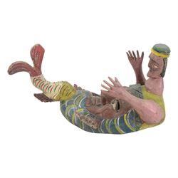 Carved folk art mask, modelled as a merman, hand painted, H50cm 
