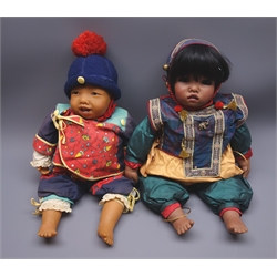  Two Gotz 'Dribble' baby dolls by Carin Lossnitzer - 'Ahmara' Indian style girl doll No.181/24 and Asian style boy doll No.90/734, both H57cm (2)  