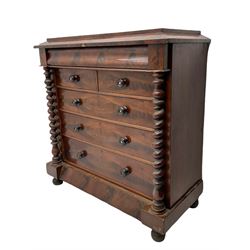 Victorian mahogany Scotch chest, frieze drawer over two short and three long drawers, enclosed by spiral turned pilasters, turned feet 