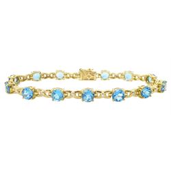 9ct gold round cut blue topaz and diamond bracelet, hallmarked