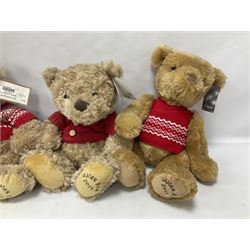 Eight annual Fraser Bears, by House of Fraser, dating between 2012 and 2019, tallest H35cm