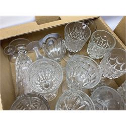 Quantity of 19th century and later ceramics and glassware, to include drinking glasses, Spode Italian pattern jug with blue mark, crested ware, teawares etc in three boxes