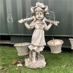 Pair of cast stone girl and boy garden ornaments - THIS LOT IS TO BE COLLECTED BY APPOINTMENT FROM DUGGLEBY STORAGE, GREAT HILL, EASTFIELD, SCARBOROUGH, YO11 3TX
