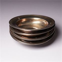 Set of four small silver Armada dishes each engraved with an initial D8cm London 1972-73 Maker John Henry Odell 