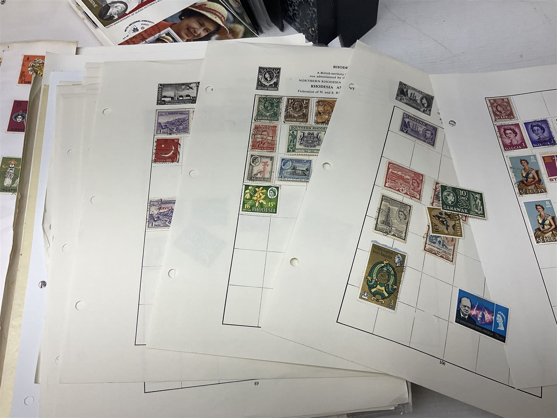 Stamps including Queen Victoria Queensland, modern Australia, King Edward VII Ceylon and Mauritius, South Africa, Gambia, Falkland Islands, Gold Coast, Ireland etc, housed in seven albums/folders and on loose album pages, in one box