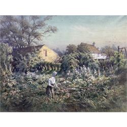 Alwyn Henry Holland (British 1861-1935): Young Woman in a Cottage Garden, watercolour heightened in white signed 47cm x 62cm 
Notes: Holland born in Sheffield, son of a Grocer, managed the family business and was a member and secretary of the Sheffield Society of Artists.