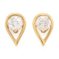 Pair of 14ct gold Pandora Infinite lab diamond pear shaped earrings, each stud set with a ...