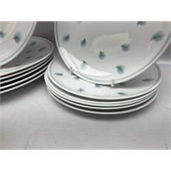 Susie Cooper Whispering Grass pattern dinner wares, to include tureen with cover, six twin handled soup bowls, dinner plates and side plates, etc 