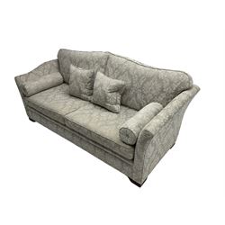 Finline - 'Othello' large three seat sofa, upholstered in light grey silver fabric with foliate pattern