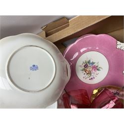 Collection of ceramics, to include Capodimonte ashtrays, Portmeirion plant pot, Aynsley Orchard Gold tea cup, Paragon Country Lane tea wares, together with glassware, to include a pair of glass lusters etc, in two boxes 