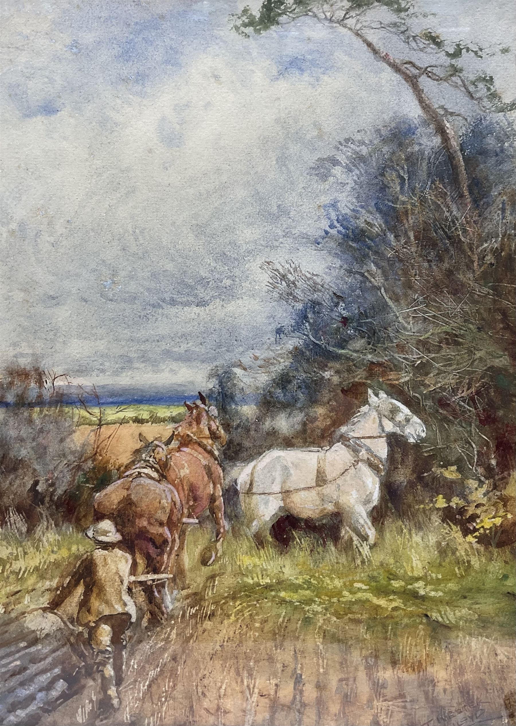 Thomas Ivester Lloyd (British 1832-1942: 'The End of the Furrow', watercolour signed, titled verso 32cm x 23cm 