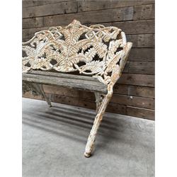 19th century cast iron Coalbrookdale design garden bench, elaborate fern leaf motif, slatted timber seat 