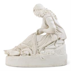 Parian porcelain figure Mending the Net, impressed 