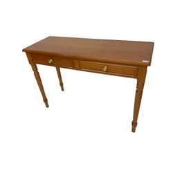 Knightman - cherrywood side or console table fitted with two drawers, on tapered turned supports by Horace Knight workshop of Balk, Thirsk