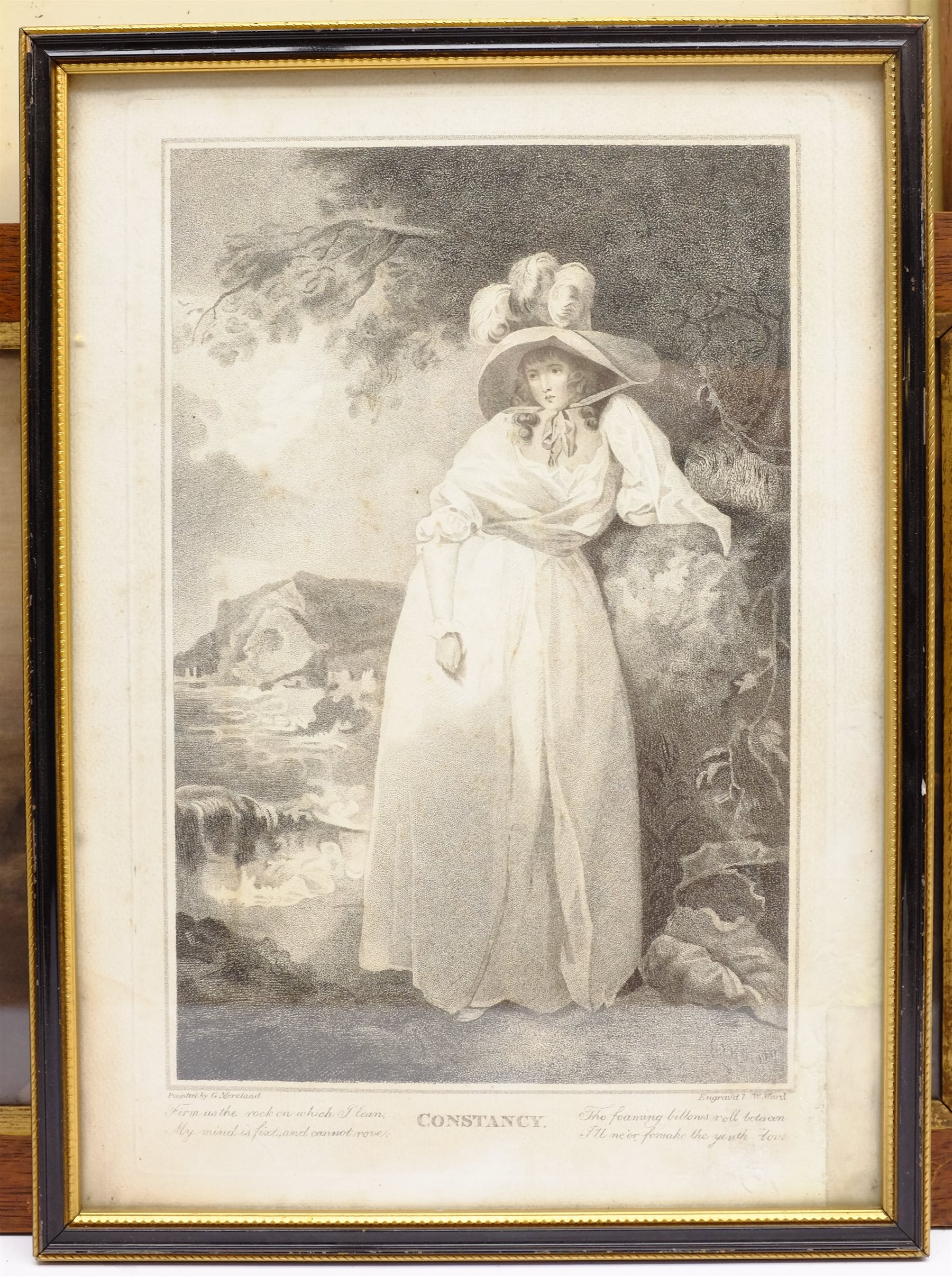 After Thomas Gainsborough (British 1727-1788): Portrait of Mrs Watson, engraving, together with four further 19th century portrait engravings, a Pears print and a further print, max 56cm x 48cm (7)