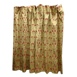  Curtina - Large pair pencil pleated red and gold floral Damask fabric curtains, fully lined, W220cm, Drop - 270cm  