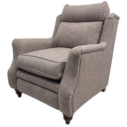 Parker knoll -  'Newbury' two-seat sofa (W148xm, H103cm, D100cm); and matching armchair with electric rising footrest (W85cm); upholstered in lavender fabric 