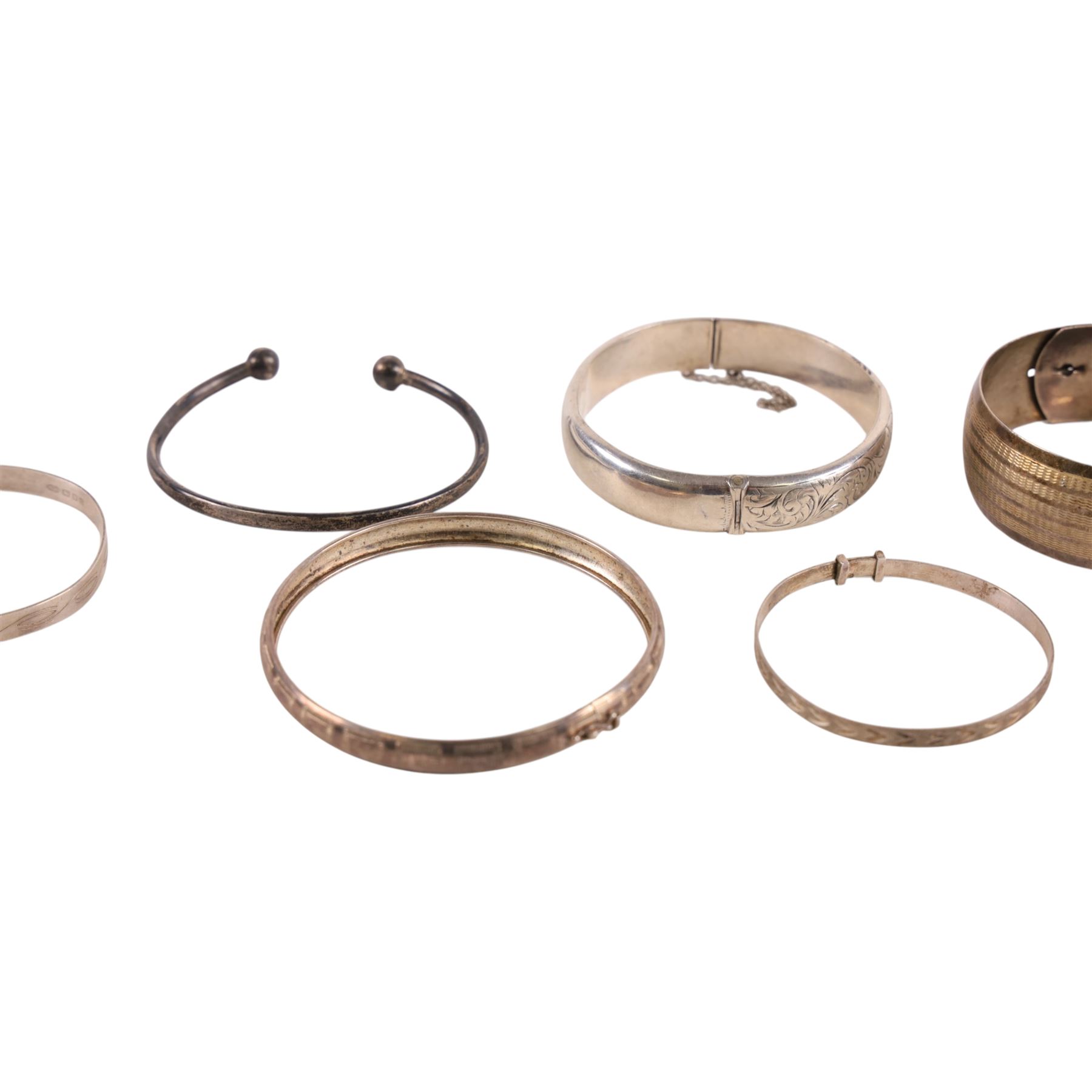 Six silver bangles, all stamped or hallmarked 