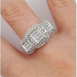 18ct white gold princess cut and round brilliant cut diamond cluster ring, hallmarked, total diamond weight 1.00 carat