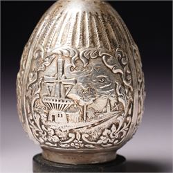 Dutch 90 standard silver salt and pepper pots of ovoid design decorated with windmills etc H6cm