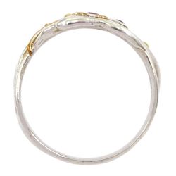 Silver and 14ct gold wire blue and pink topaz ring, stamped 925