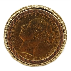  1886 gold full sovereign, loose mounted in gold ring hallmarked 9ct  