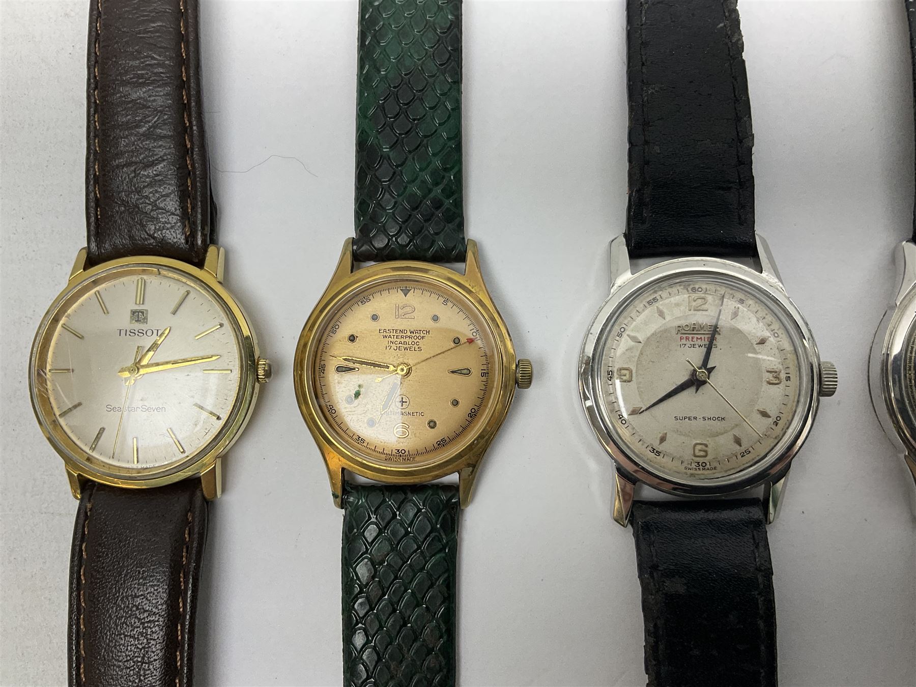 Two automatic wristwatches including Gerrard and Baronet and six manual wind wristwatches including Medana Tissot Seastar-Seven, Roamer, Eterna, Bakobe and Eastend Watch (8)