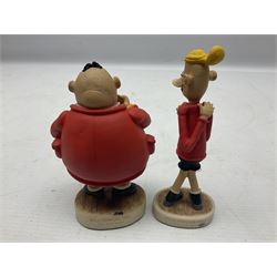 Thirteen Robert Harrop figures from the Beano Dandy collection, comprising Yo-Yo Collectors Piece 1996, Desperate Dan BD03, Cuthbert Cringeworthy BD08, Teach BD06, 'Erbert BD14, Toots BD12, Winston BD17, Fatty BD07, Dennis The Menace BD01, Dennis the Menace Fishing BD806, Sydney BD13, Wilfrid BD15 and Plug BD11