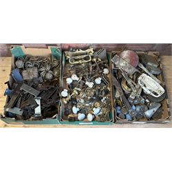 Three boxes of mixed vintage hardware and accessories, to include early 20th century gilt ...