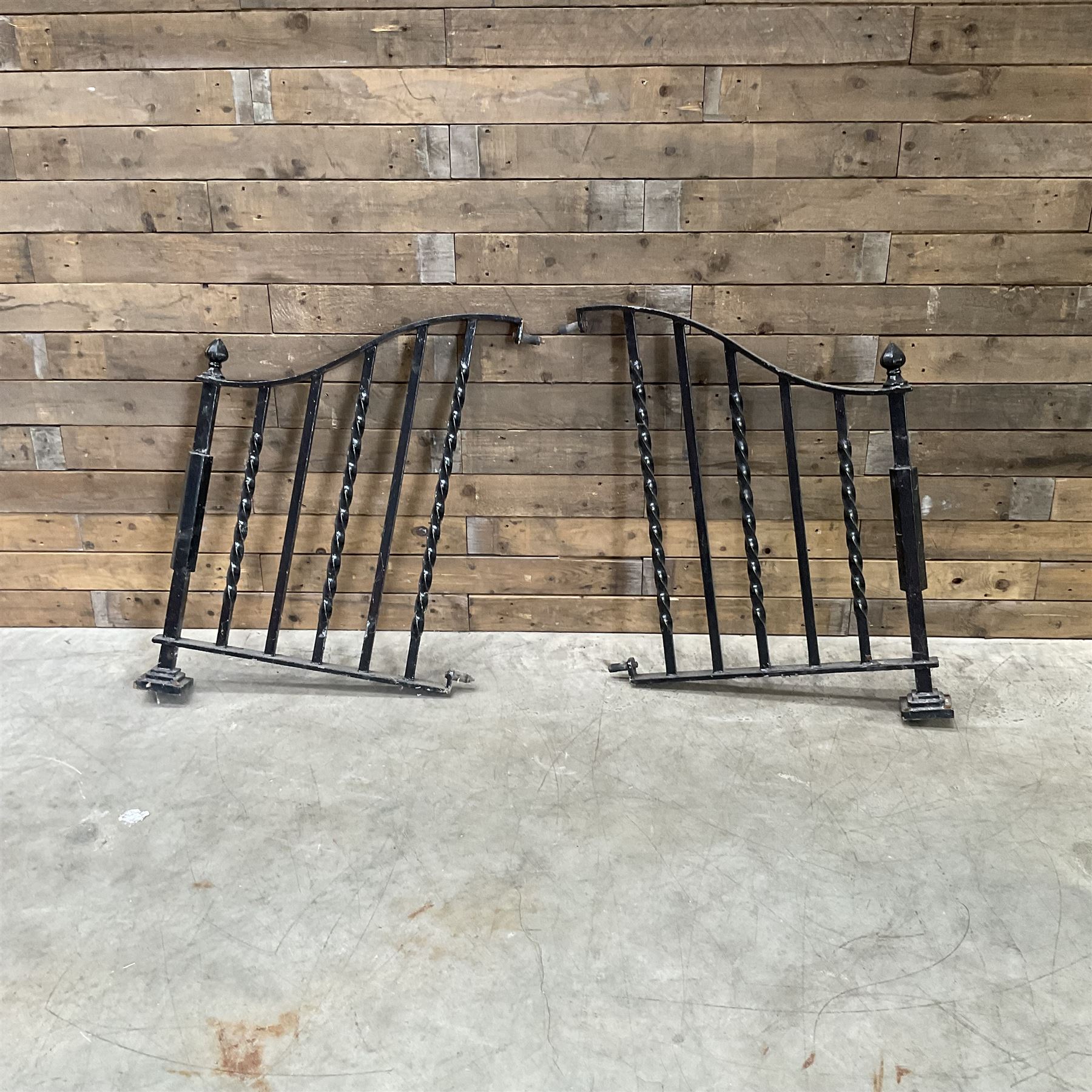 Set of wrought cast iron handrails in a black finish,
