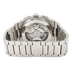 Tissot PRX gentleman's stainless steel automatic chronograph wristwatch, Ref. T137.427.11.011.00, silvered white dial with black subsidiary dials and date aperture, on stainless steel bracelet, boxed with additional links and invoice dated 2022
