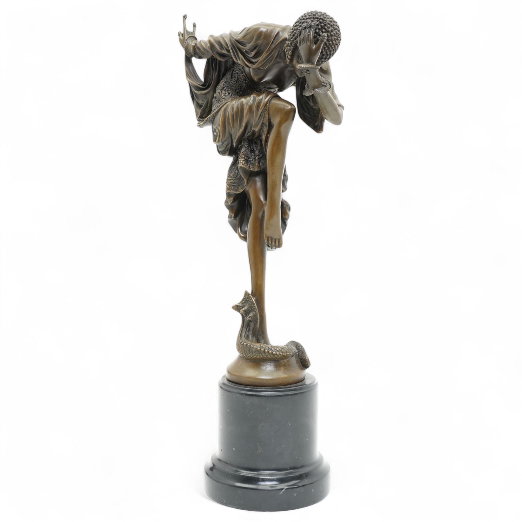 After Colinet - Art Deco style bronze of a dancer 'Ankara' with foundry mark on marble base H43cm