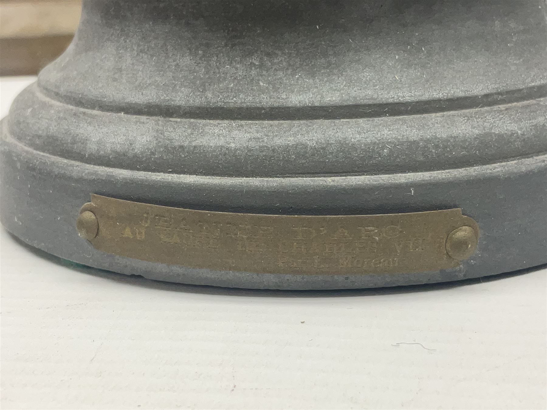 Pair of spelter figures modeled as Cavaliers, together with a spelter figure of Joan of Arc, largest H52cm