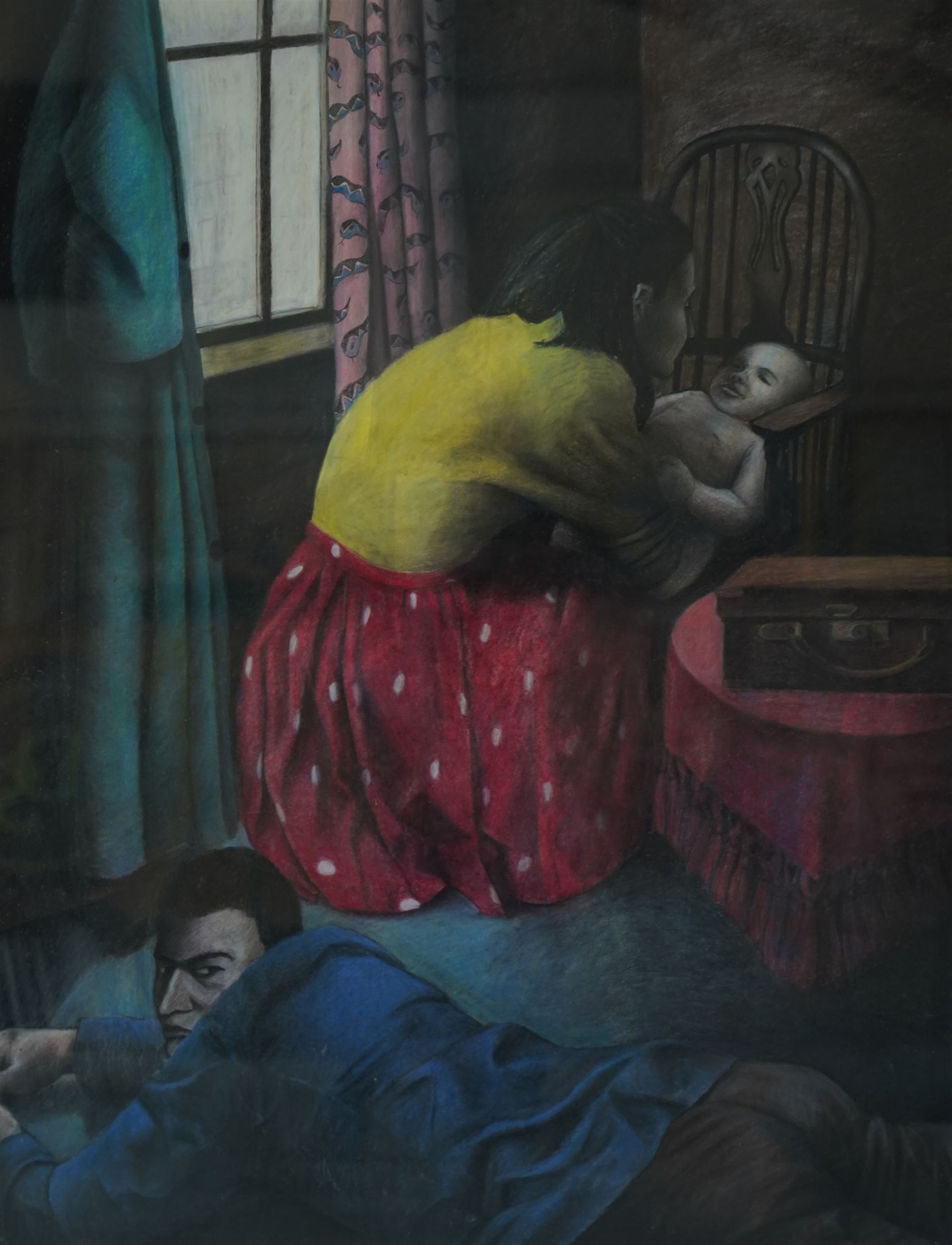 Kathryn Ensall (British 1956-): 'Three's a Crowd', pastel on paper signed on artist's label verso c.1992, 128cm x 100cm