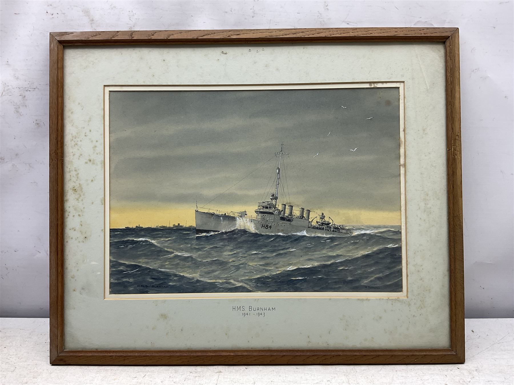 Commander Eric Erskine Campbell Tufnell RN (British 1888-1979): 'HMS Essington', 'HMS Vanguard', 'HMS Galatea', 'HMS Humber', and 'HMS Burnham', set five watercolours heightened in white signed and titled 26cm x 37cm (5)