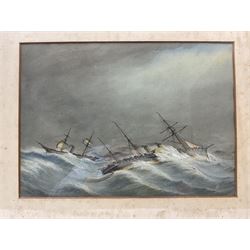 E Adams (British 19th/20th century): Two Ships, watercolour heightened in white signed 39cm x 26cm; English School (19th century): Ships in High Seas, watercolour unsigned 25cm x 35cm (2)