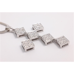  18ct white gold diamond set cross pendant necklace, stamped 750 pendant 5.5cm  